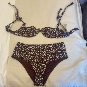 Ganni purple flower print bikini top size 40 bottoms size 42